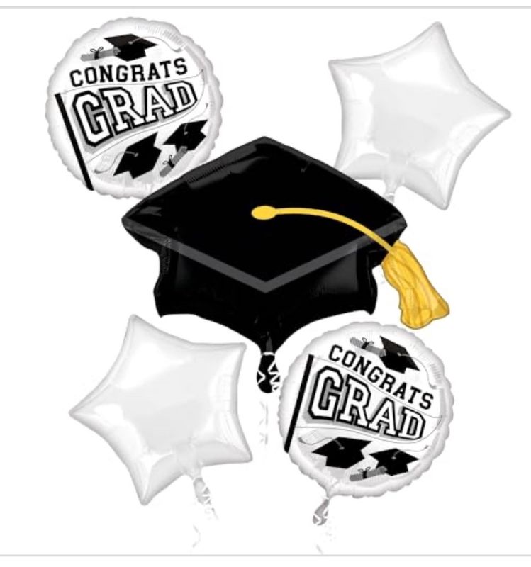 Be True to Your School Colors Graduation Bouquet White 5pc Foil Balloons