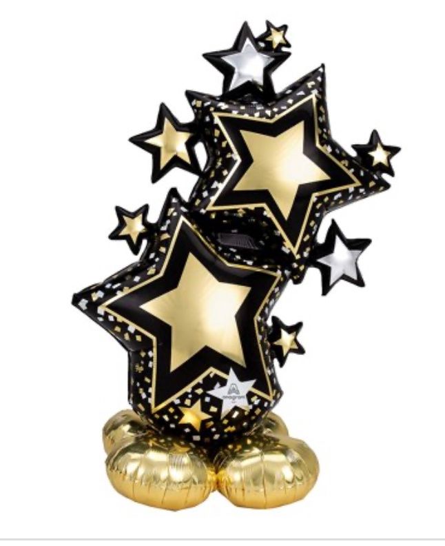 Black &amp; Gold Star Cluster Mylar Balloon