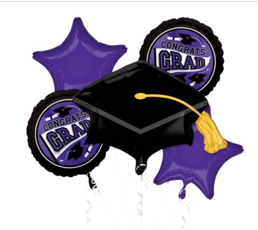 Be True to Your School Colors Graduation Bouquet 5pc Balloon Pack Purple Black