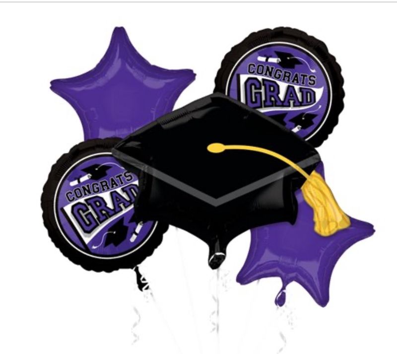 Be True to Your School Colors Graduation Bouquet 5pc Balloon Pack Purple Black