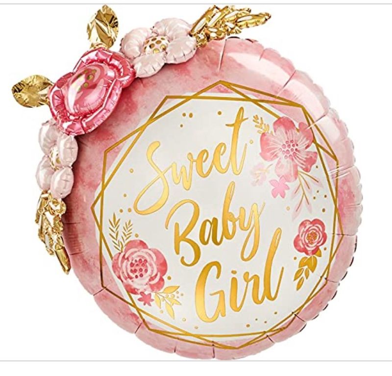 36 Inch Baby Girl Floral Geo Foil Mylar Balloon