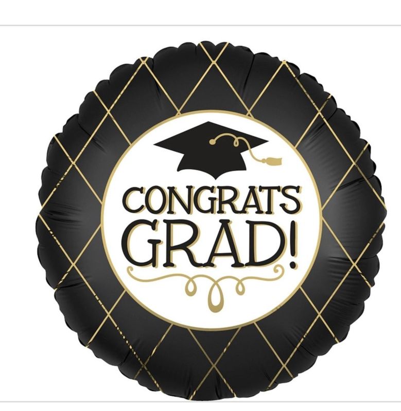 Graduation Foil Balloon &quot;Congrats Grad!&quot;, Black and Gold, 18in