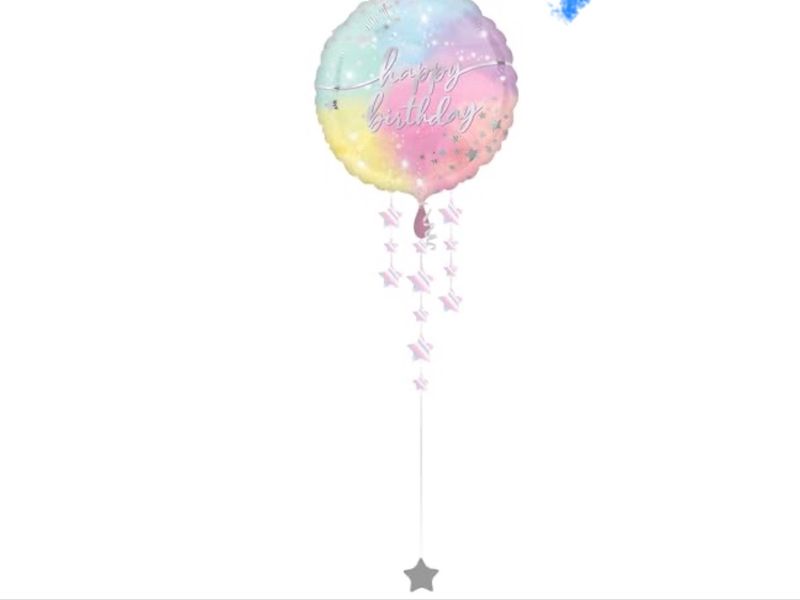 Iridescent Luminous Happy Birthday Foil Balloon with Balloon Weight Tail, 35in