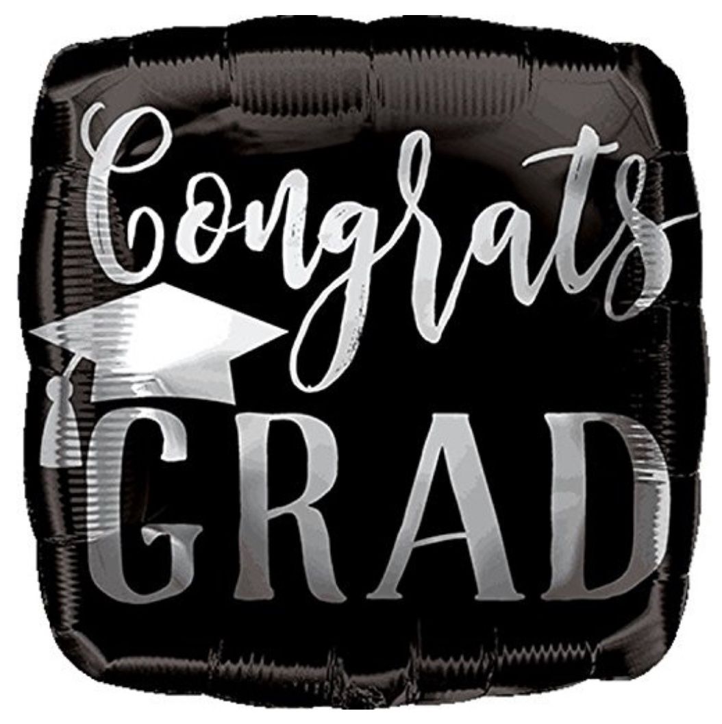 Congrats Grad Cap Graduation 18 Square Foil Balloon Black Silver
