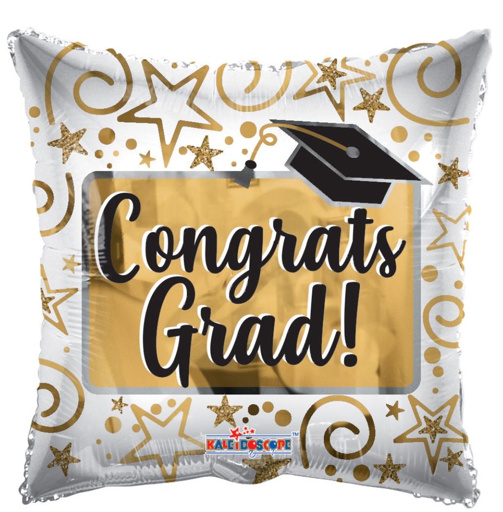 Kaleidoscope Congrats Grad Gold Square 18″ Balloon