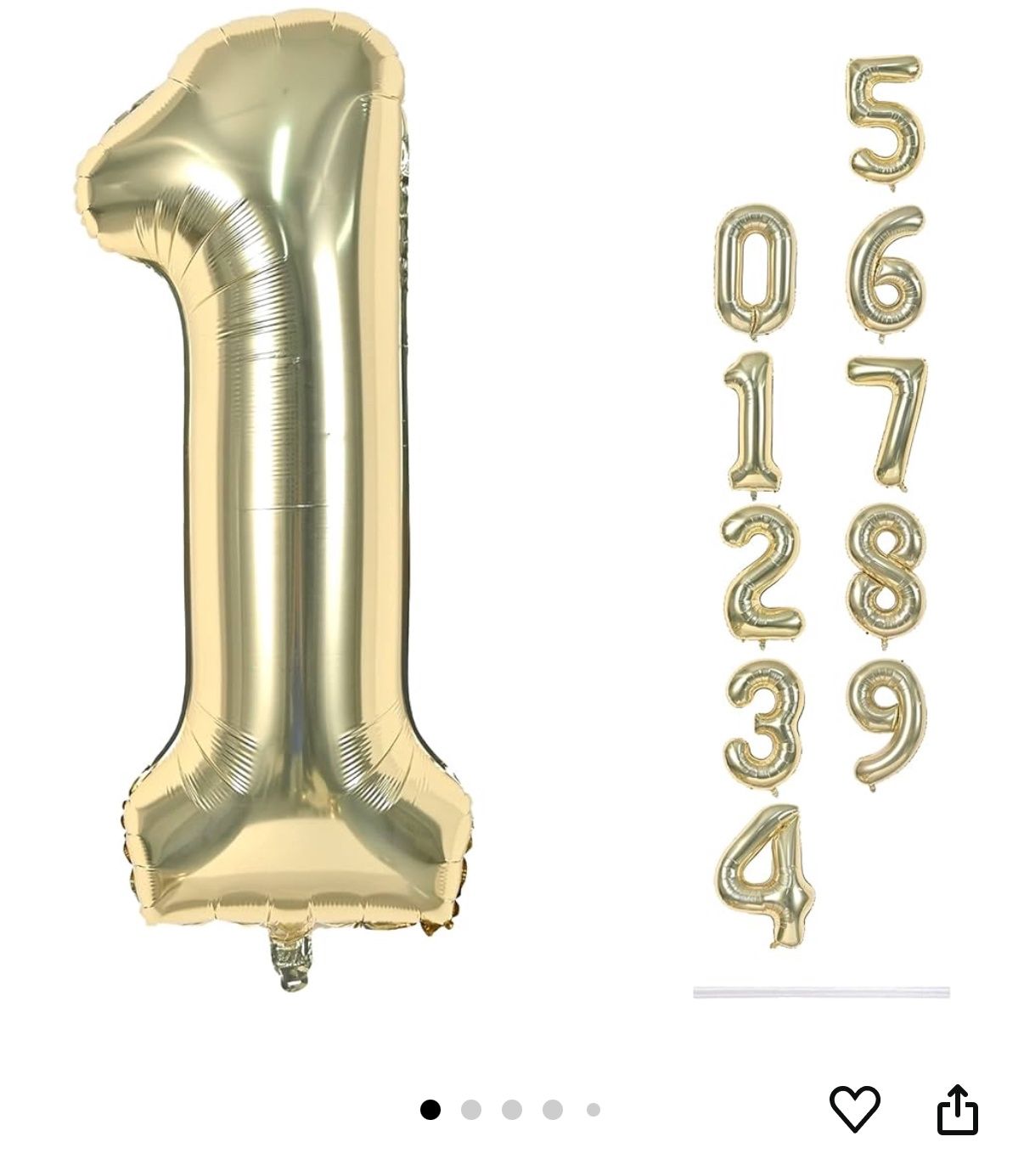34 Inch Number 5 White Gold Foil Mylar Balloon