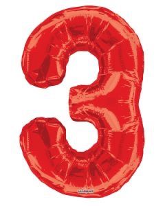34 Inch Number 3 Red Foil Mylar Balloon