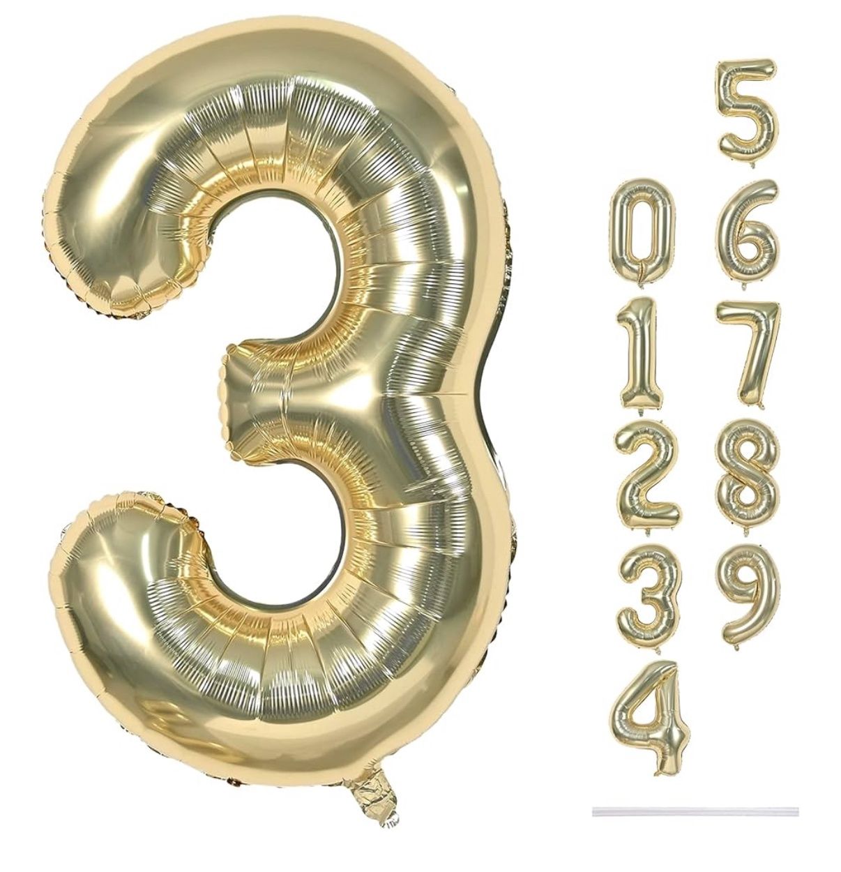 34 Inch Number 3  White Gold Foil Mylar Balloon