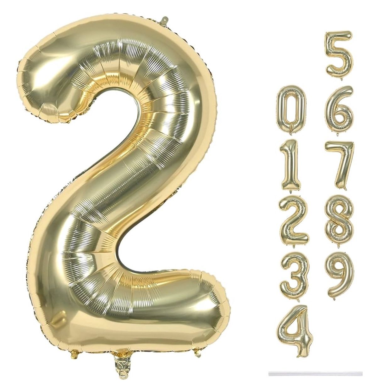 34 Inch Number 2 White Gold Foil Mylar Balloon