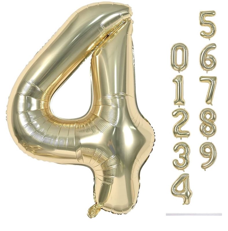 34 Inch Number 4  White Gold Foil Mylar Balloon
