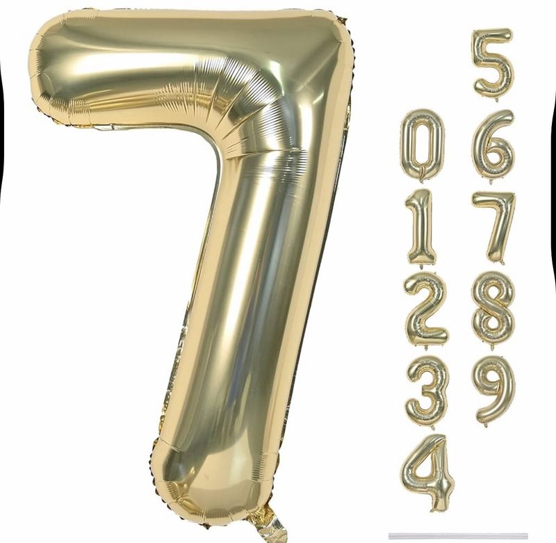34 Inch Number 7  White Gold Foil Mylar Balloon