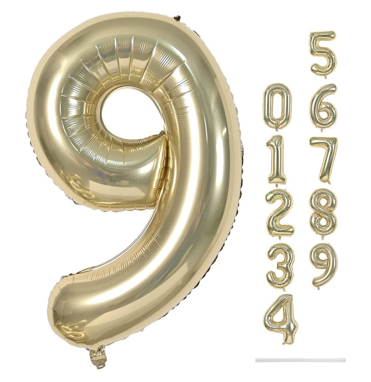 34 Inch Number 9 White Gold Foil Mylar Balloon