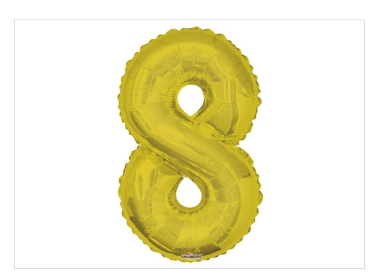 34 Inch Number 8 White Gold Foil Mylar Balloon