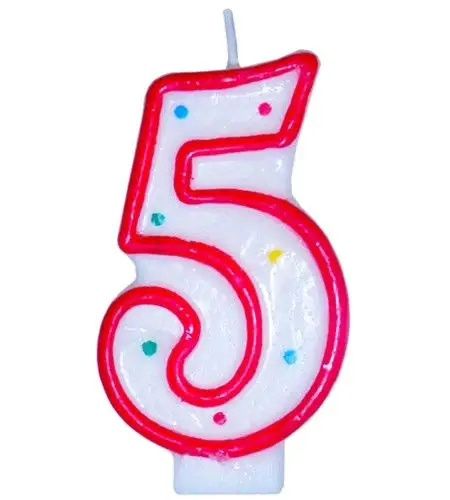 Candle Number 5 White &amp; Red Bougie Happy birthday
