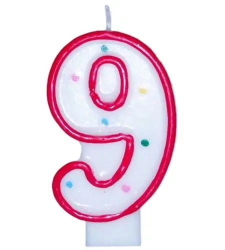 Candle Number 9 White &amp; Red Bougie Happy birthday