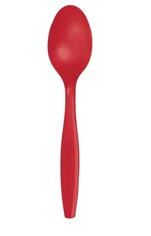 Premium 24 Count Plastic Spoons, Classic Red