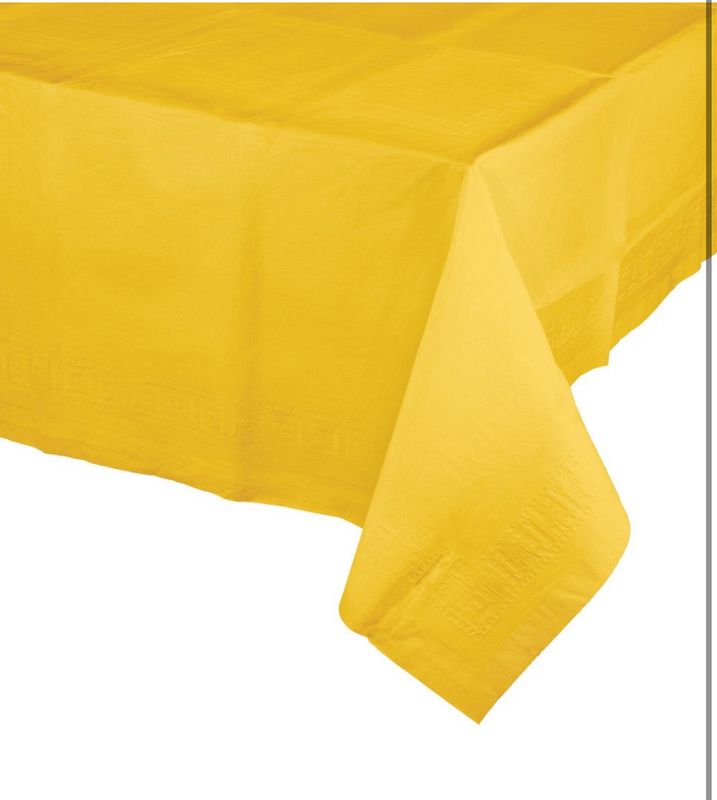 Tissue/Poly Tablecover Table Cover, 54&quot; x 108&quot;, School Bus Yellow