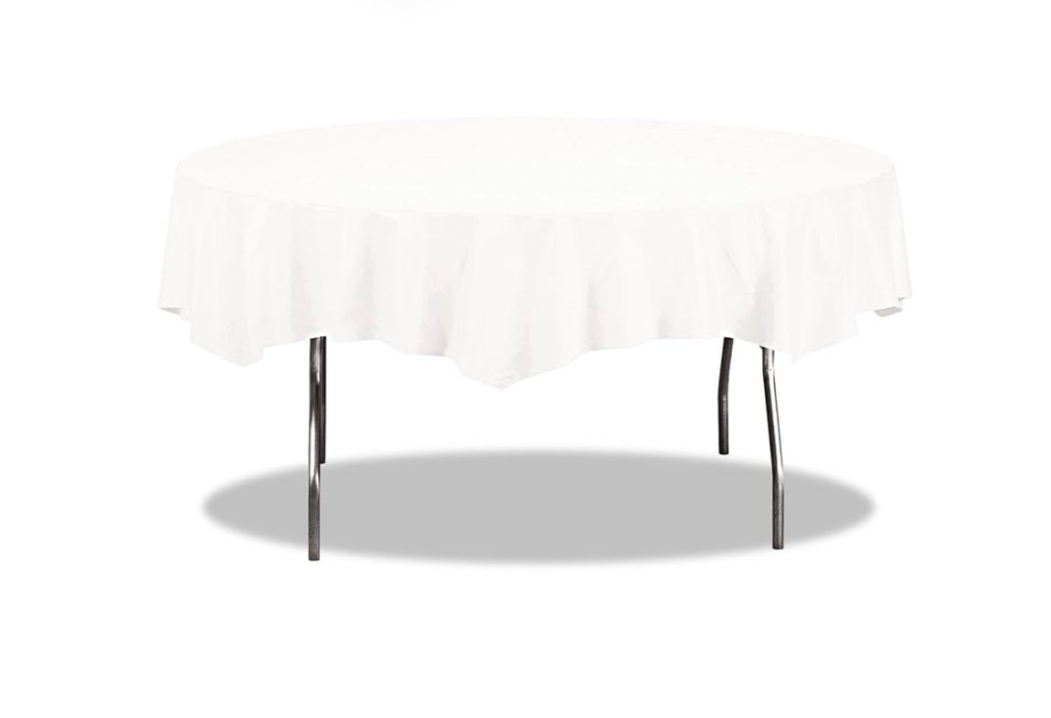 Table Covers, Round, Tissue/Plastic, 82-Inch White