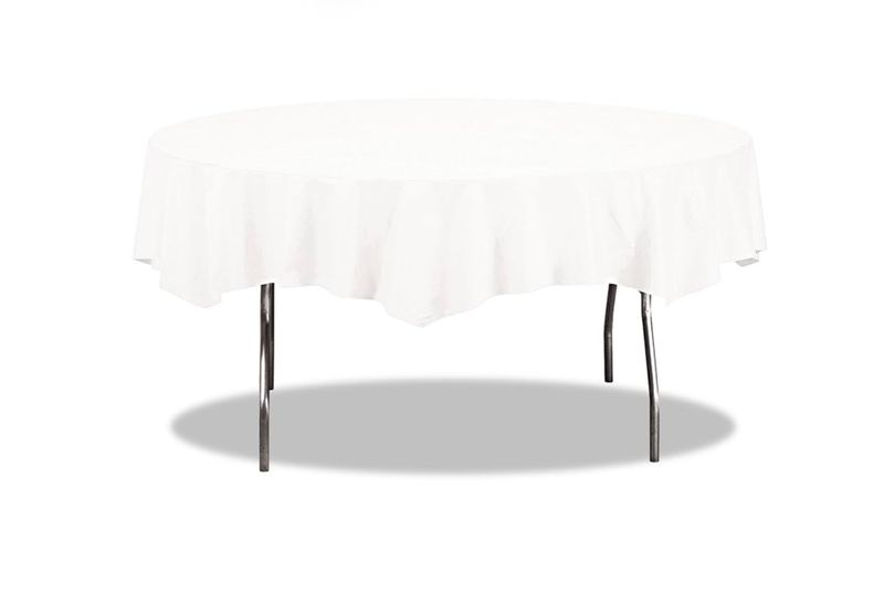 Table Covers, Round, Tissue/Plastic, 82-Inch White