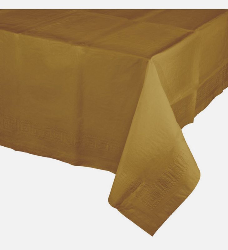 Gold 2/Ply Paper-Poly Banquet Tablecloth 54&quot; x 108&quot; 