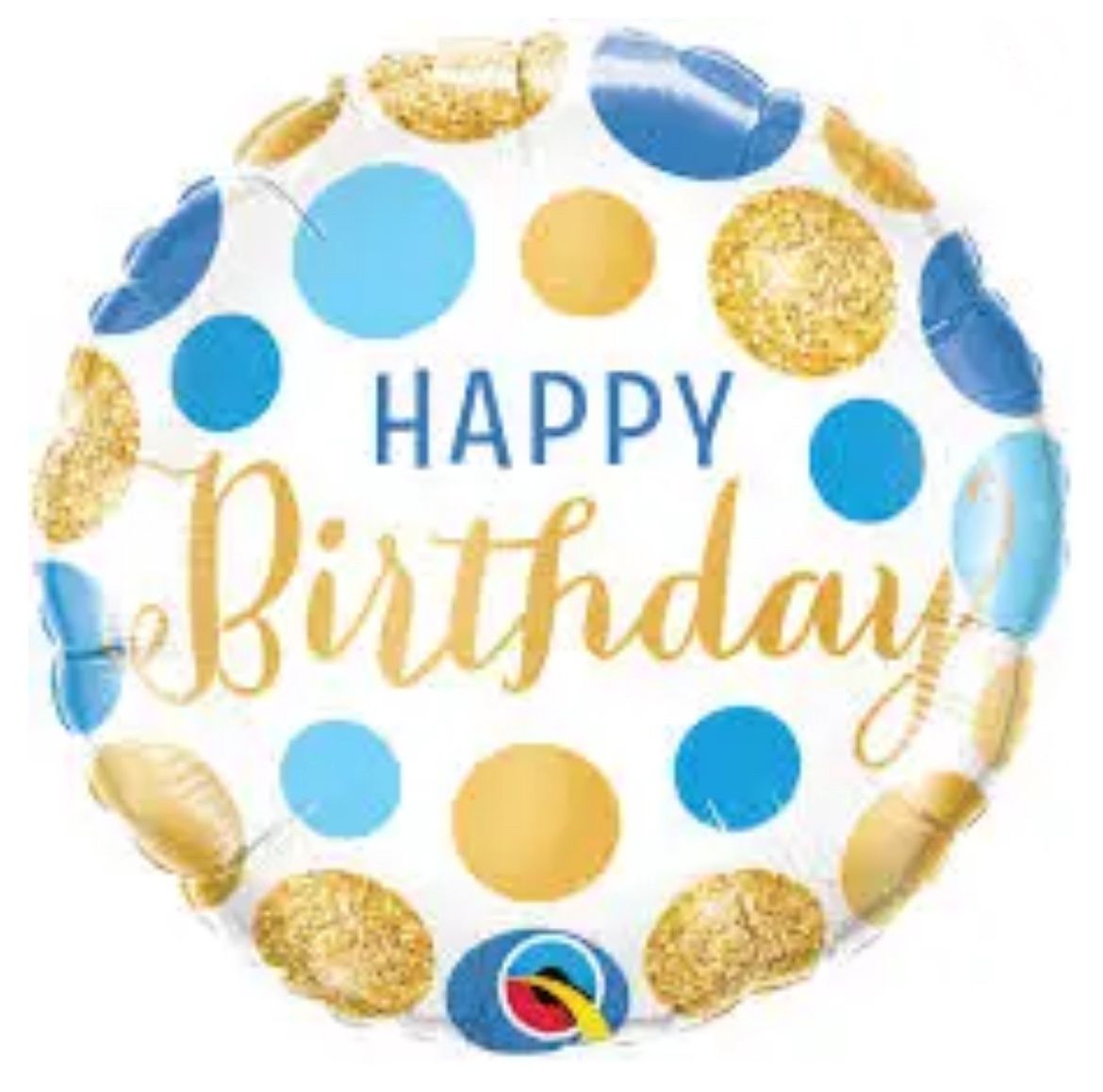 18″ Happy Birthday Blue And Gold Dots