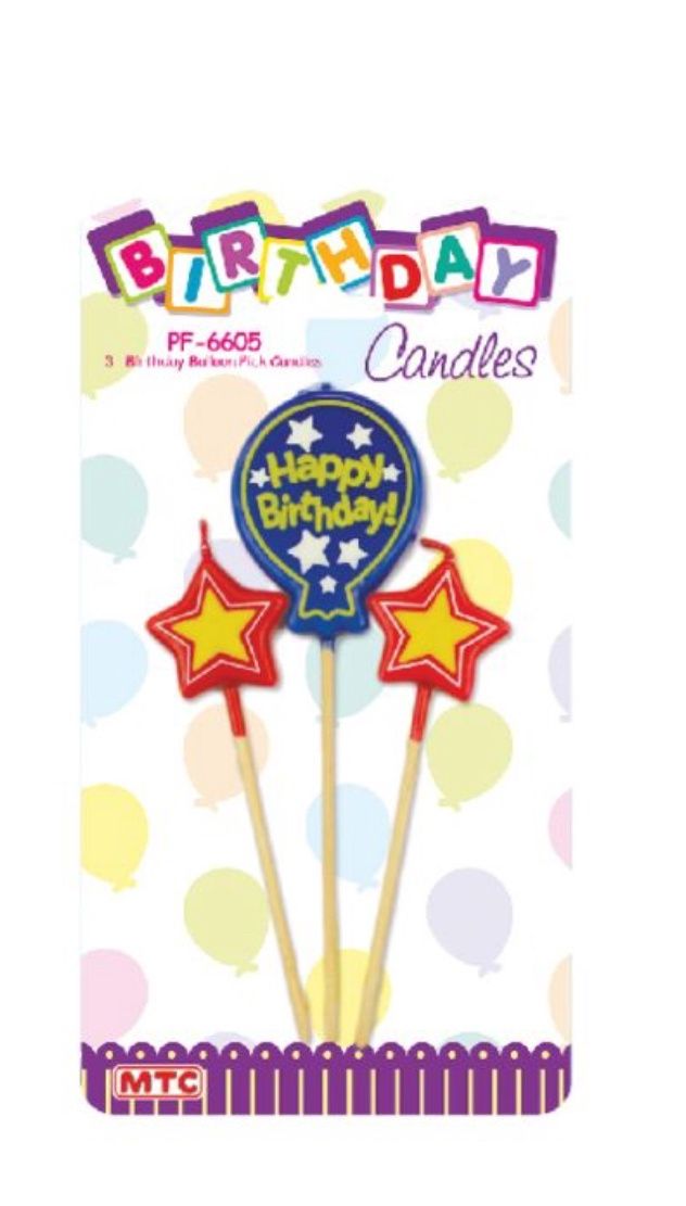 Birthday Balloon Pick Candles 3ct