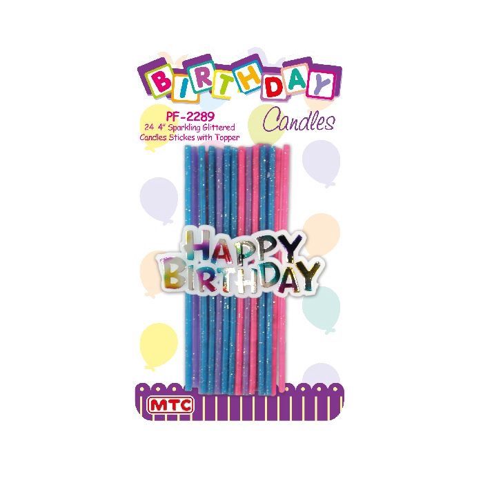 4&quot; Sparkling Candles &amp; Topper 24ct
