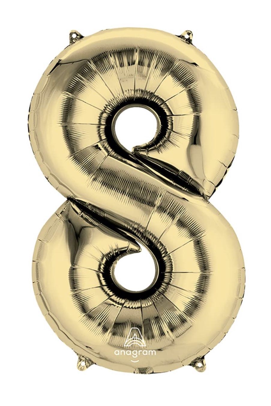 Number 8 Foil Mylar Party Balloon, 34&quot;, White Gold