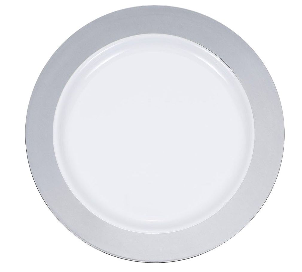 Creative Converting Silver Rim Plastic Dinner Plates, 10&quot;