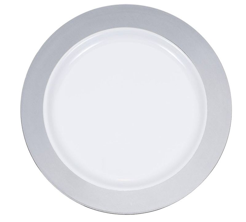Creative Converting Silver Rim Plastic Dinner Plates, 10&quot;