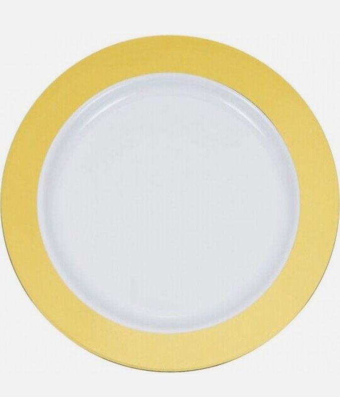 Sensations 9 Inch Gold Rim Plastic Dinner Plates 10 Pack Elegant Tableware