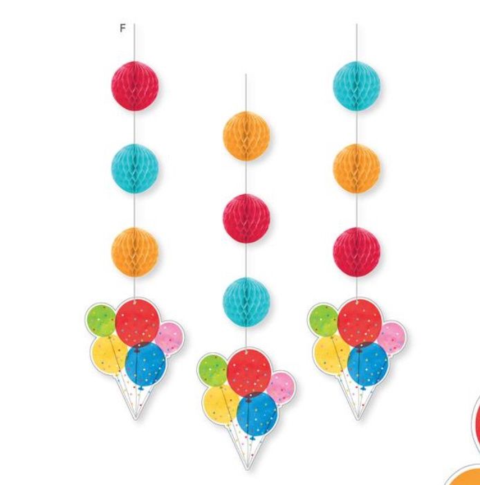 HANGING CUTOUTS W/ HONEYCOMB 39&quot; (99cm)| 12 cs/3 pkg