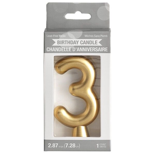 3" Gold "3" Candle