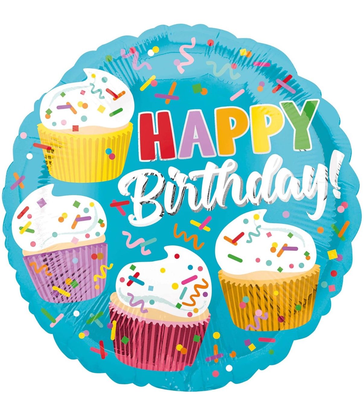 Anagram HeXL Happy Birthday! Cupcake and Confetti Party Balloon, 17 inches