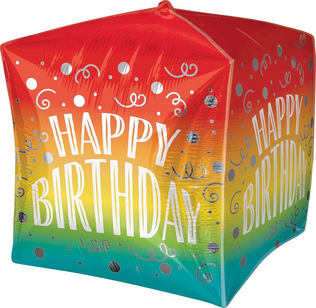 Happy Birthday Gradient Swirls Cubez 15&quot; Balloon