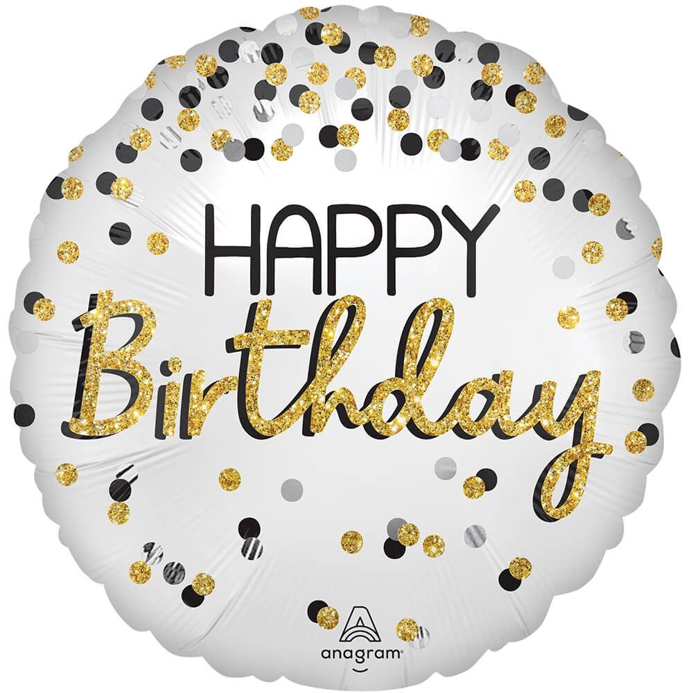 18 inch BLACK SILVER GOLD BIRTHDAY