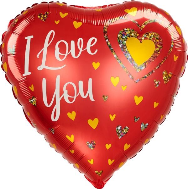 I Love You Glitter Hearts 28″ Balloon