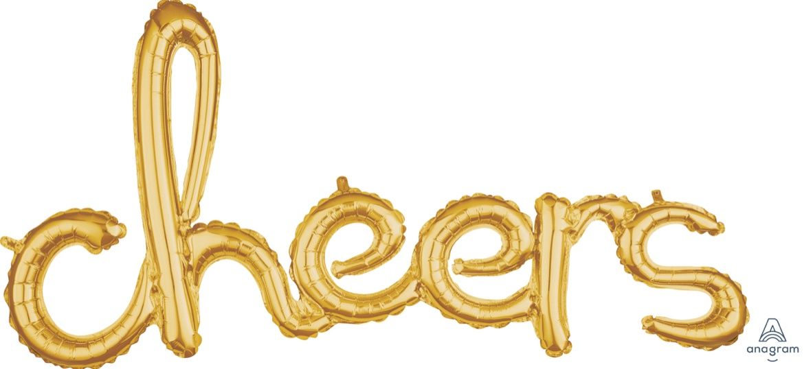 Script Phrase Cheers Gold Balloon