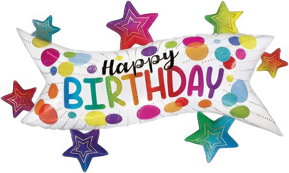 49" Happy Birthday Banner And Stars Balloon