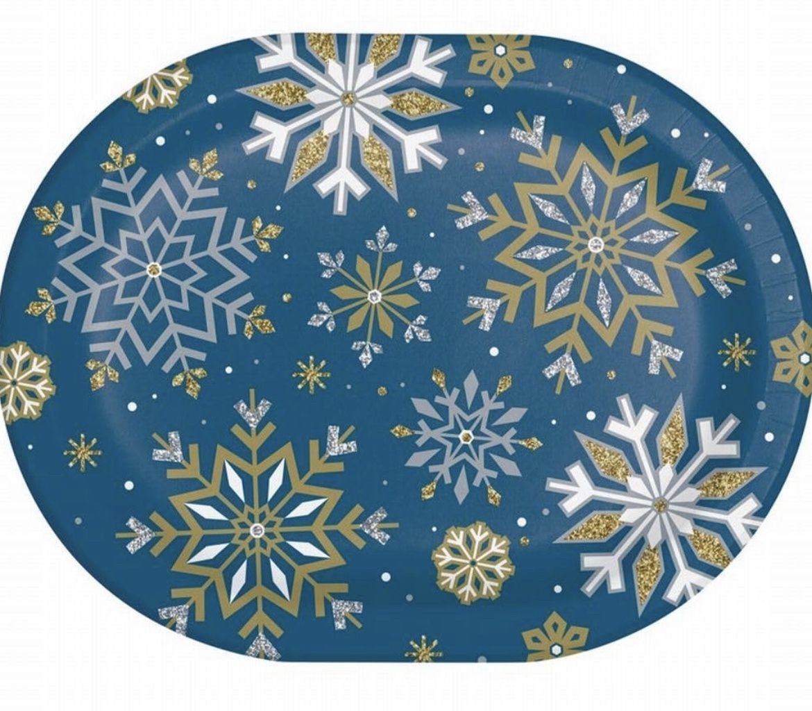 Whimsical Winter 12-inch Oval Paper Plates 8 Per Pack