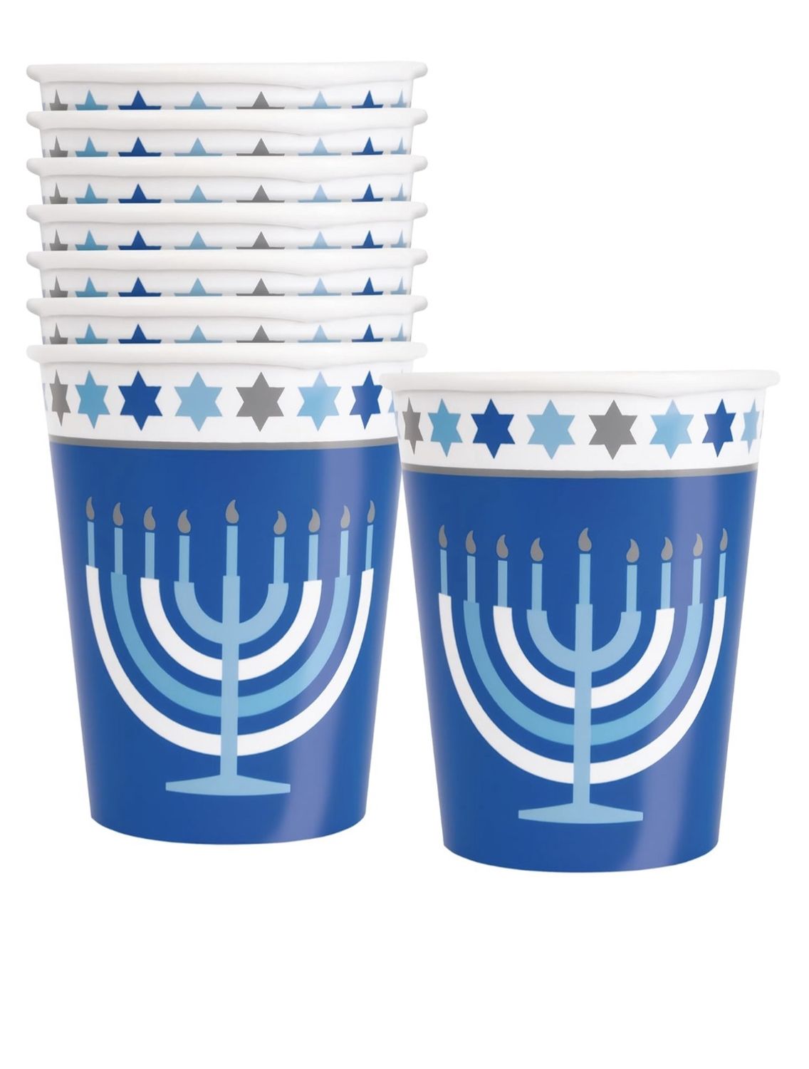 Unique Elegant Starry Multicolor Hanukkah Paper Cups - 9 oz. (Pack of 8)