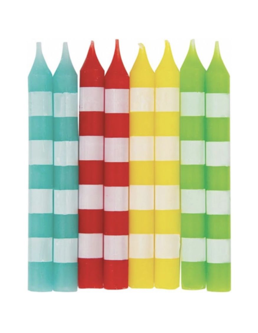 8 COLOR STRIPED CANDLE ASST
