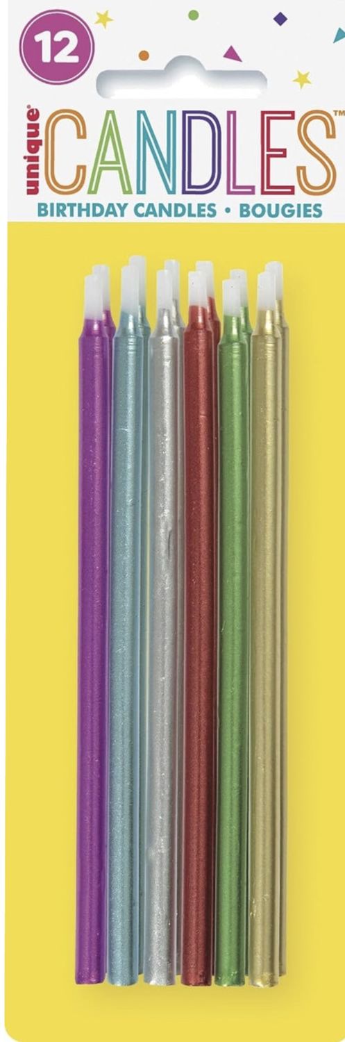 12 Metallic Assorted Candles 5” 