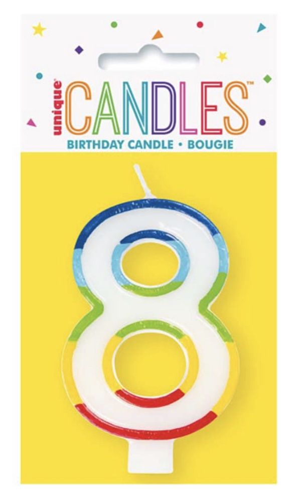 RNBW BRDR NUMBR BDAY CANDLE #8