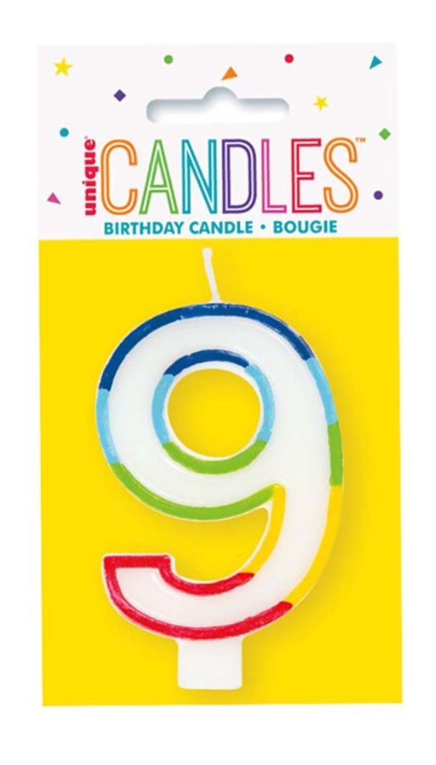RNBW BRDR NUMBR BDAY CANDLE #9