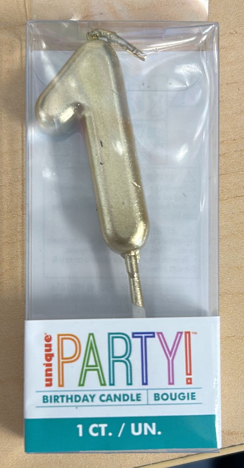 MINI GOLD PICK BDAY CANDLE #1