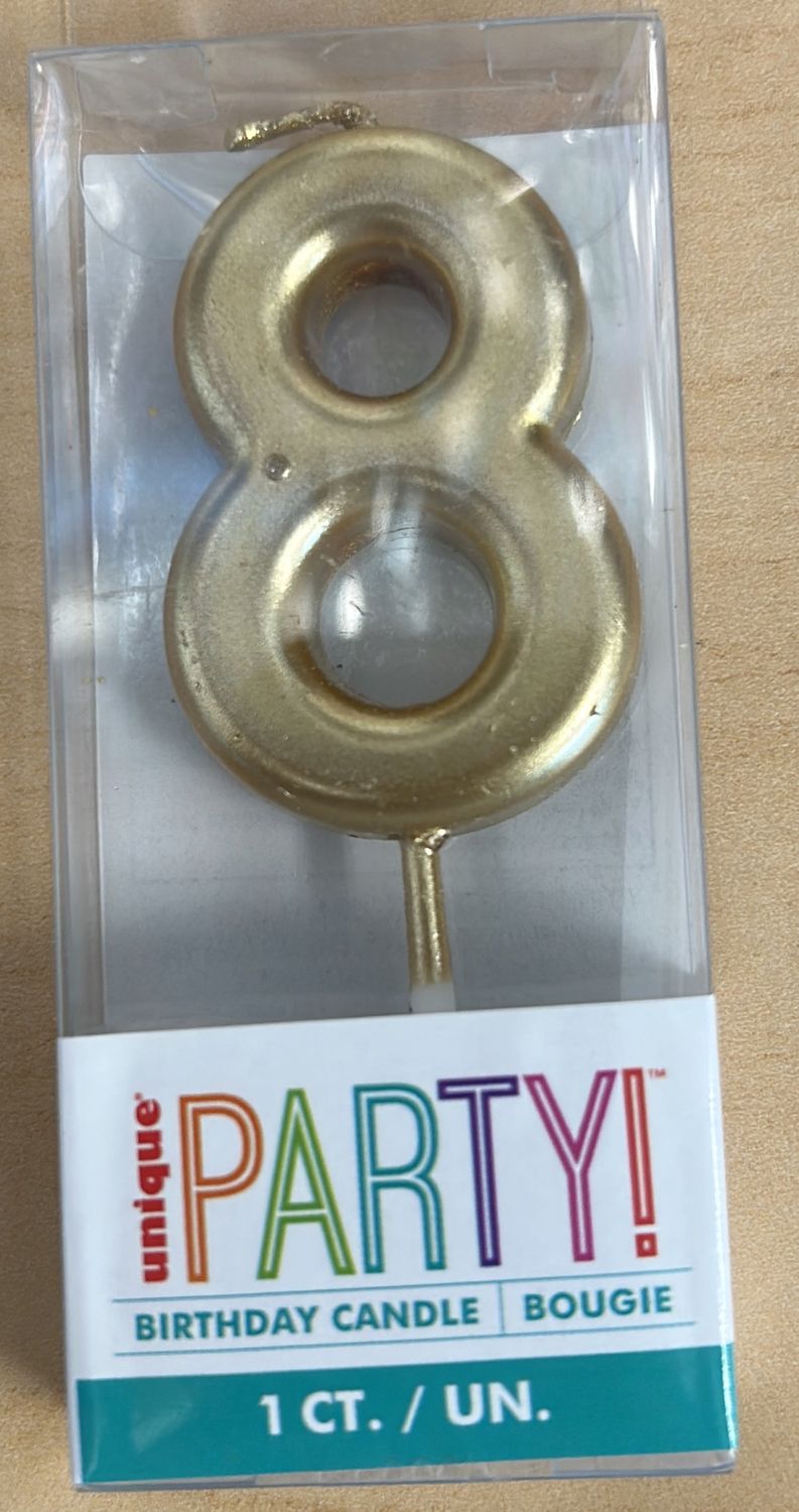 MINI GOLD PICK BDAY CANDLE #8