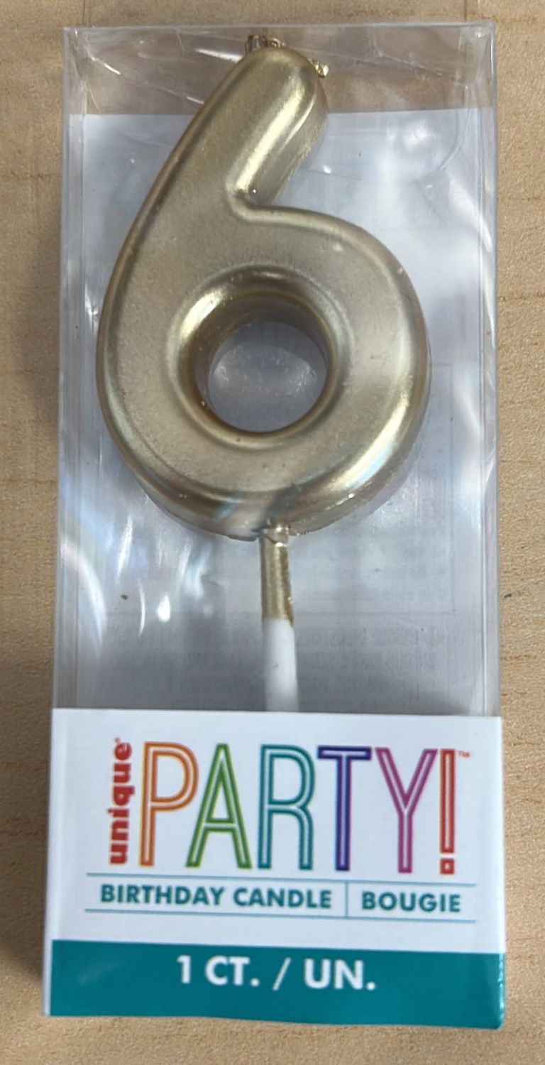 MINI GOLD PICK BDAY CANDLE #6