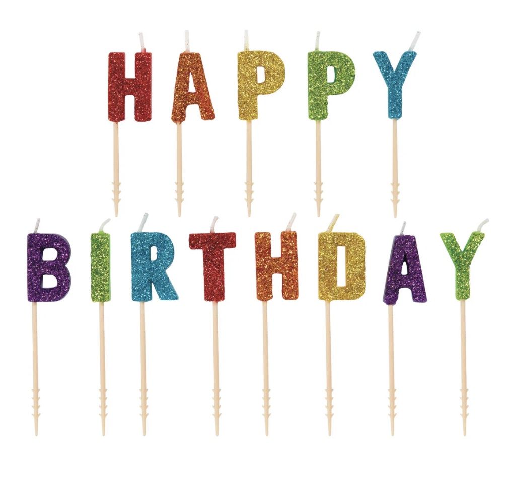 Glitter Happy Birthday Letter Candle Picks