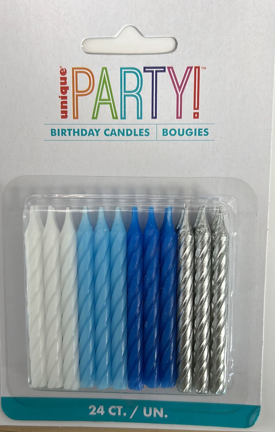 24 BLU/WHT/SLVR SPRL BDAY CNDL